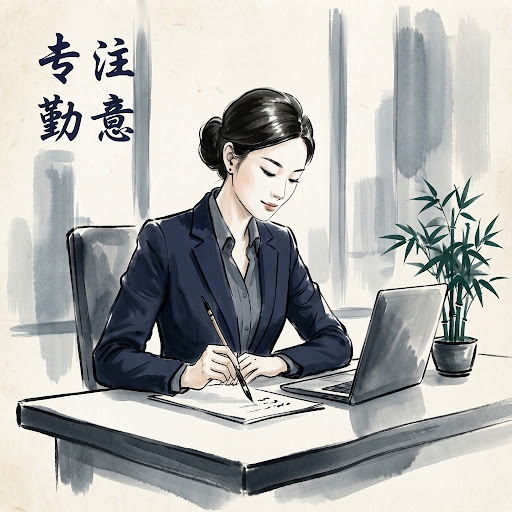 职场女性在办公桌前随手记账